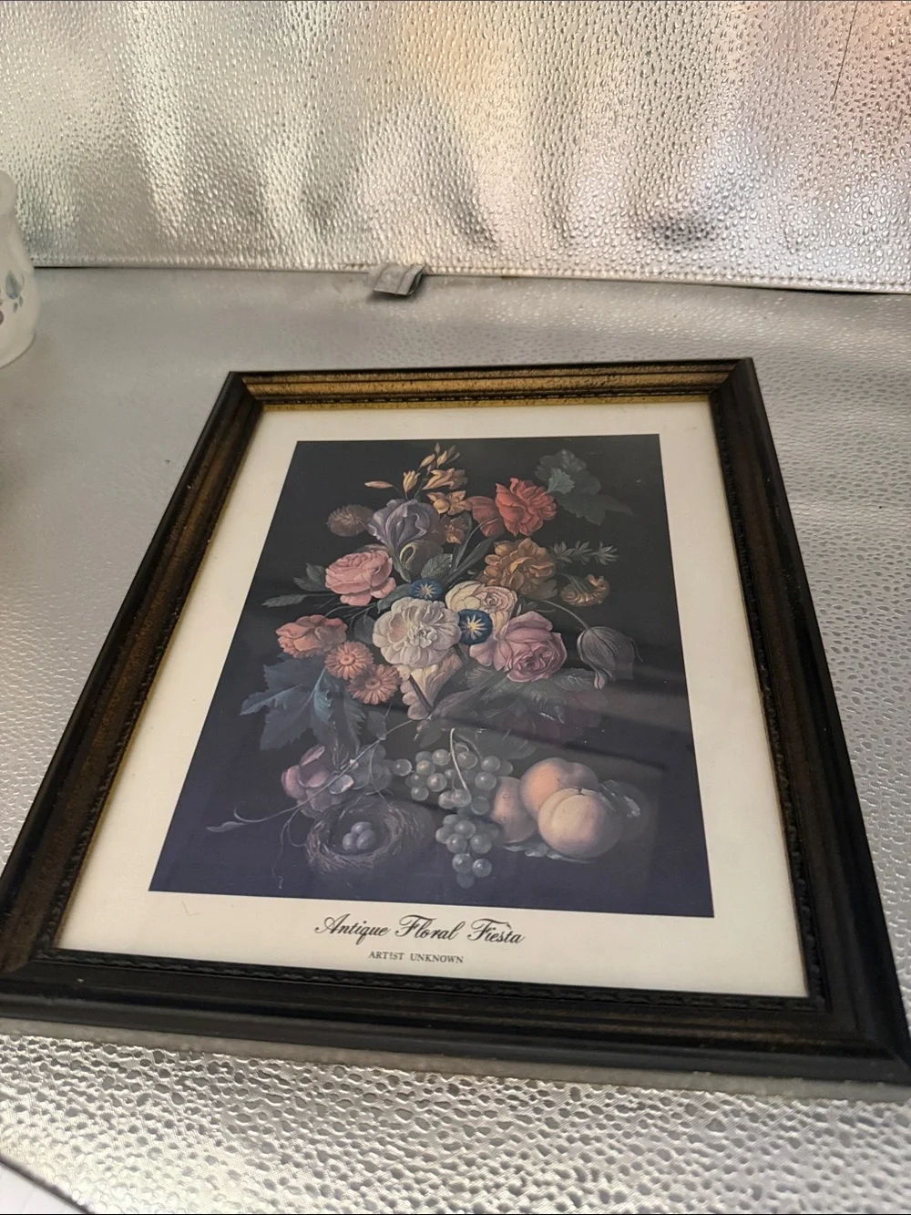 Vintage Wood Still Life called “ Antique Floral Fiesta”
